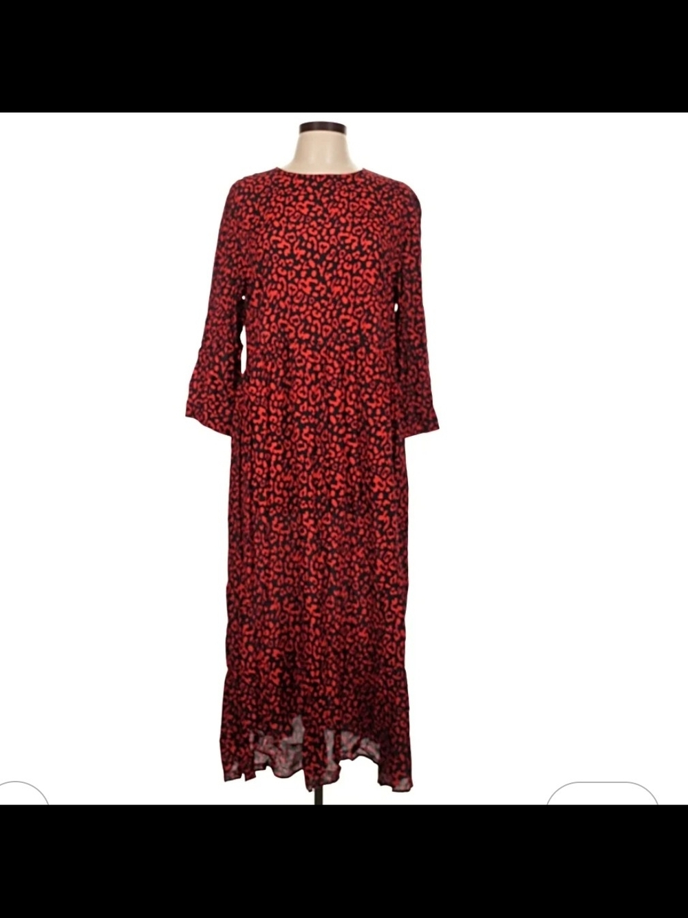 Zara Red and Black Leopard Print Long Sleeve Maxi Dress